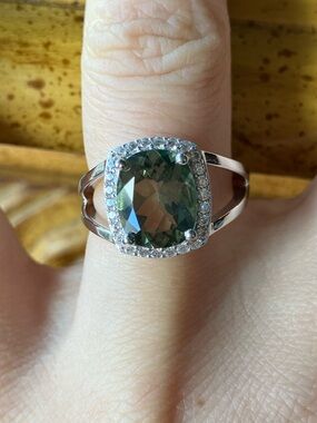 Genuine Green Labradorite Sterling Silver Halo Ring Size 6